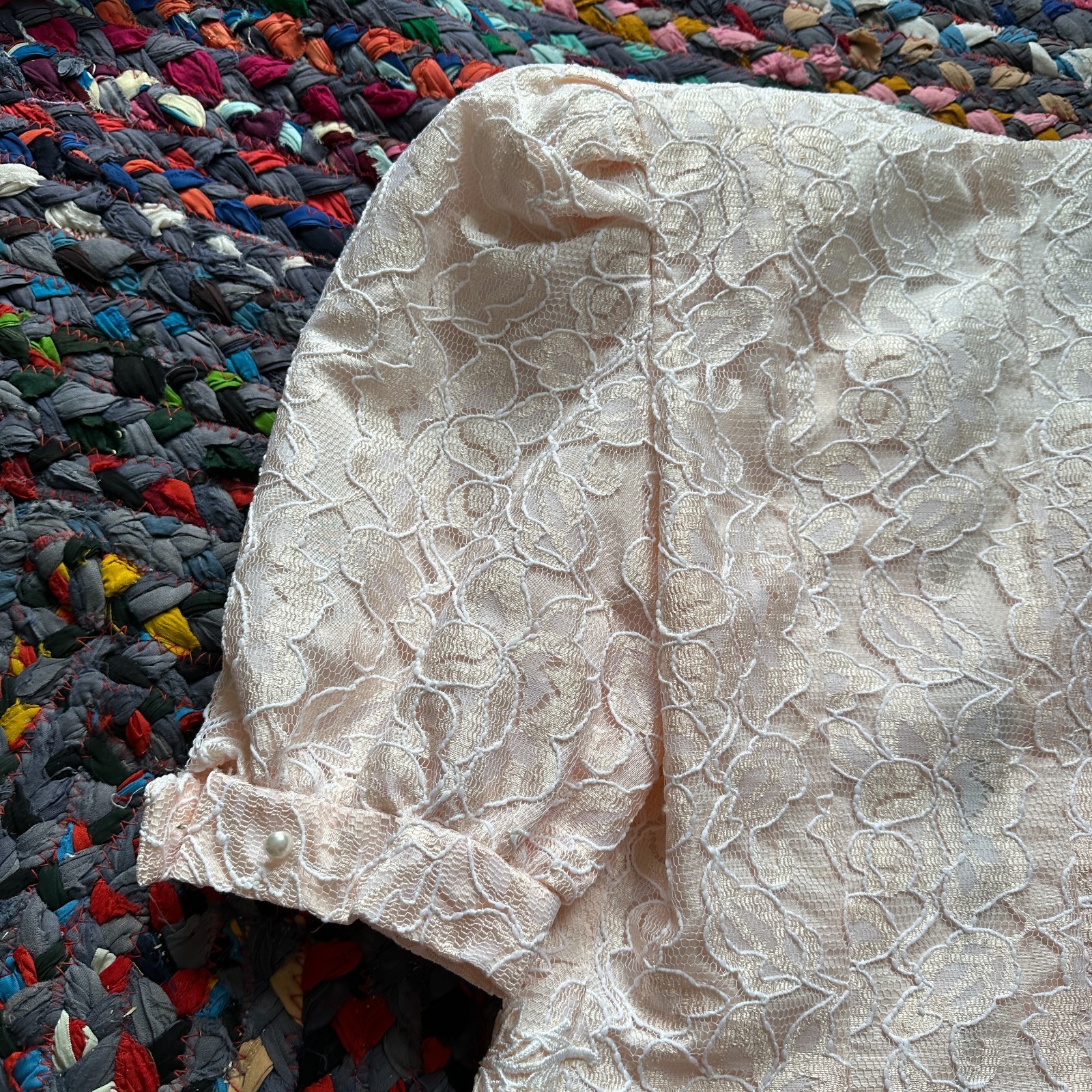 Vintage 80s Cachet by Bari Protas Light Pink Lace Dress Suit Set Women’s Size XS
