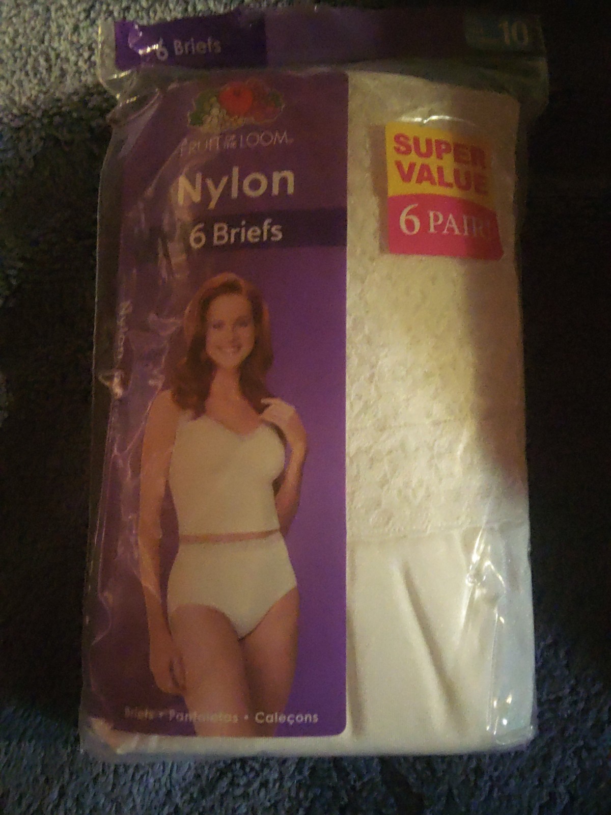 Sz 10 fruit of the loom 100% nylon Brief panties 6 Pack Silky Soft White