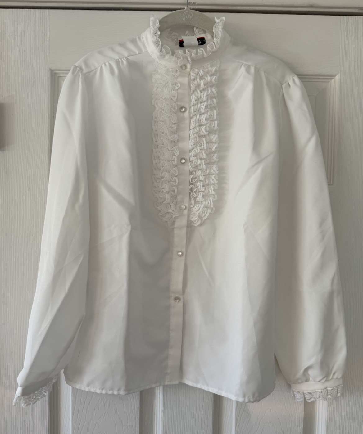 Rhapsody Vintage 80s White Lace Long Sleeve Button Up Size 12