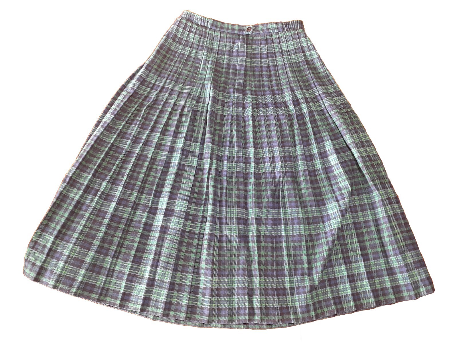 Vintage Tan Jay Women’s Pleated Skirt, Wool Blend Blue Green Plaid Sz 14, Kilt?