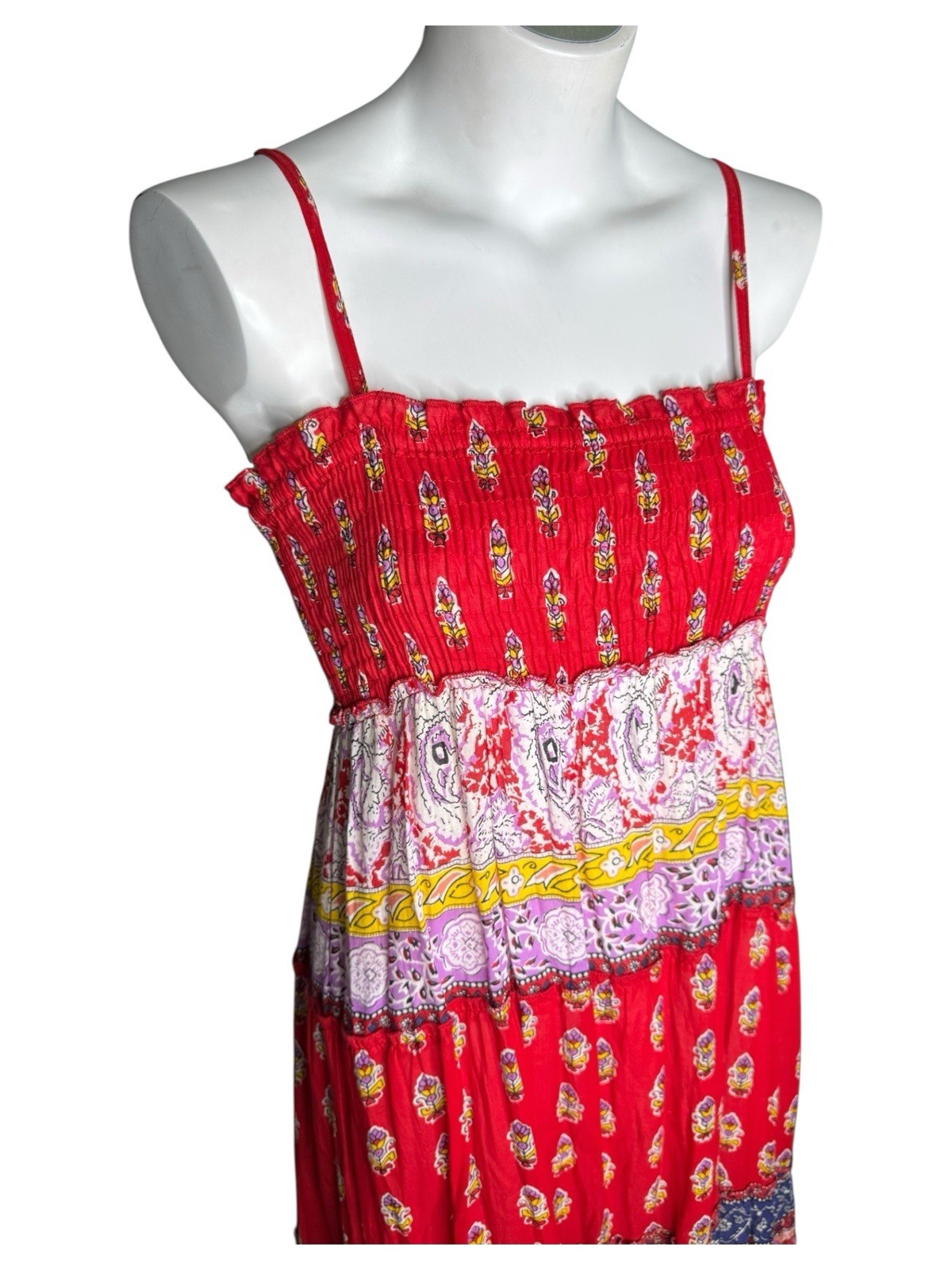 Vtg Cache Paisley Red Multicolor Patchwork Maxi Dress M Gauze Cotton Sundress