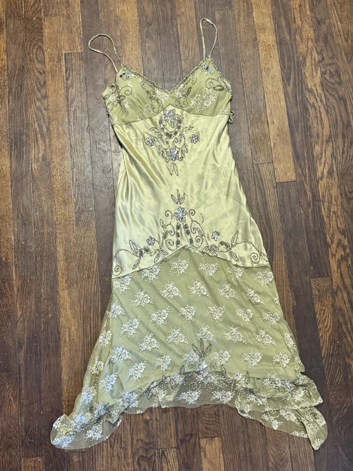 Vintage Stenay Beaded Green Dress Y2K 2000s Rare Size 12