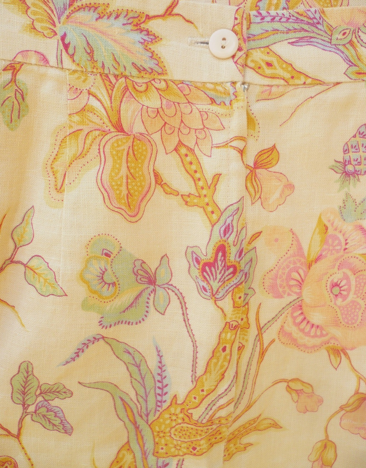 VTG OBERON pastel PINK BLUE FLORAL CREAM LINEN SUIT WOMEN BLOUSE SKIRT LINED L M
