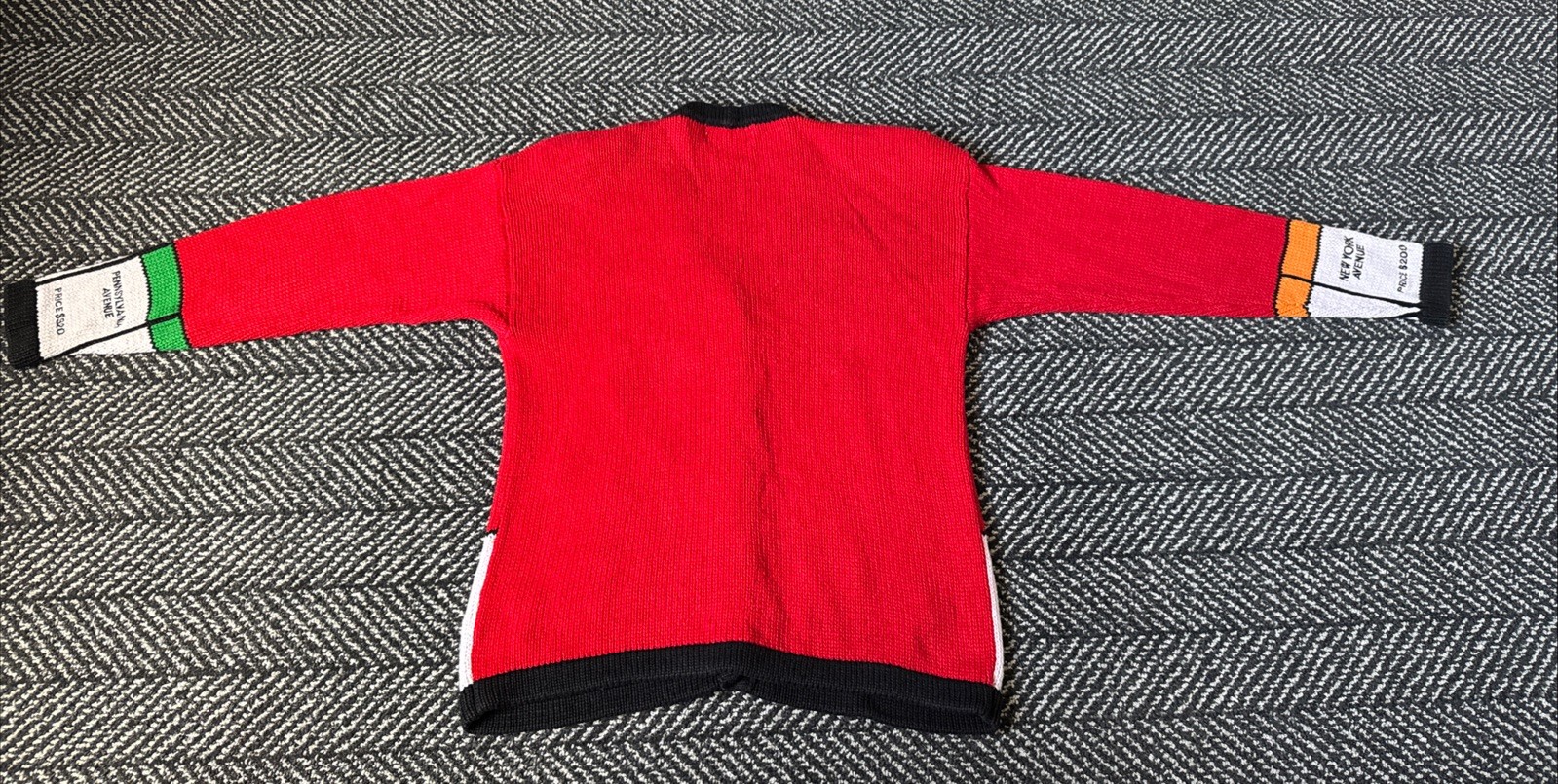 Vtg The Eagle’s Eye MONOPOLY BOARD GAME knit cardigan Women’s Size Medium RARE!