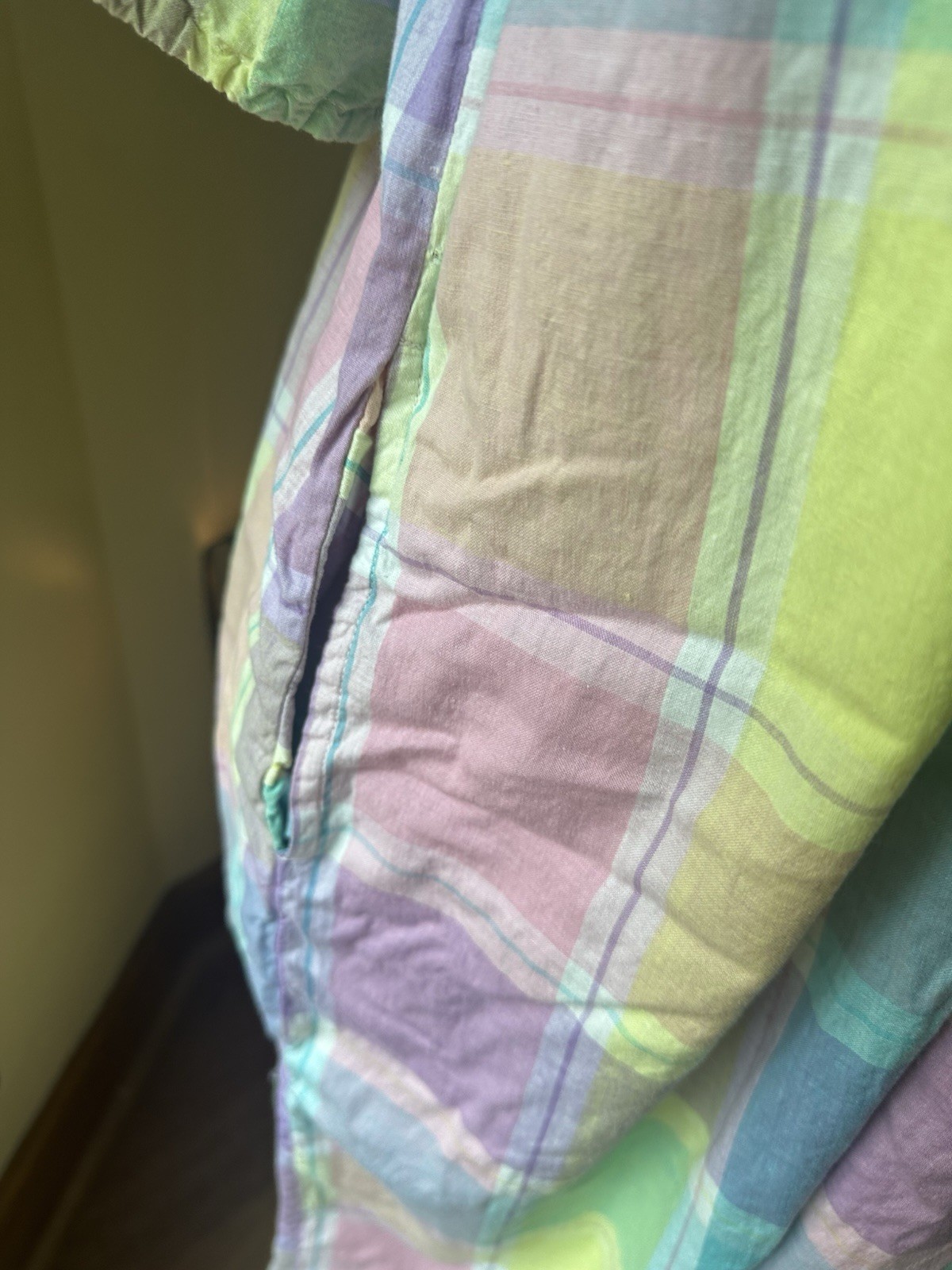 Vintage Cotton Pastel Plaid Cottage Core House Dress, Small