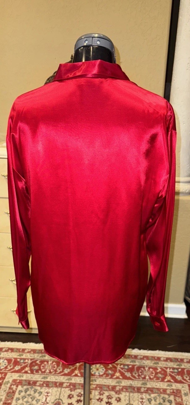 Vintage Y2K Jonathan Martin Blouse Top Button Shirt Red Satin Size M USA
