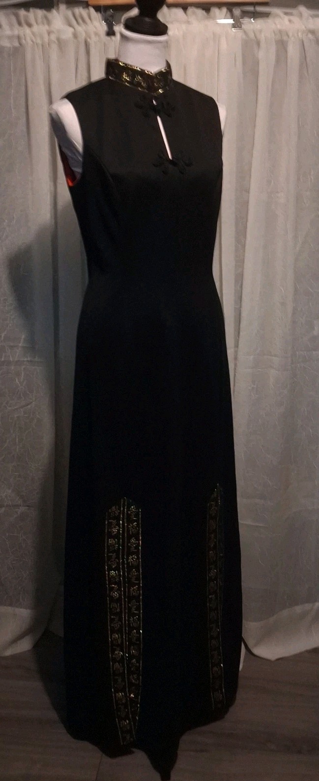 Cheongsam Maxi Gown Dress Mandarin Collar Hollywood Glam Union Label USA Sz 10