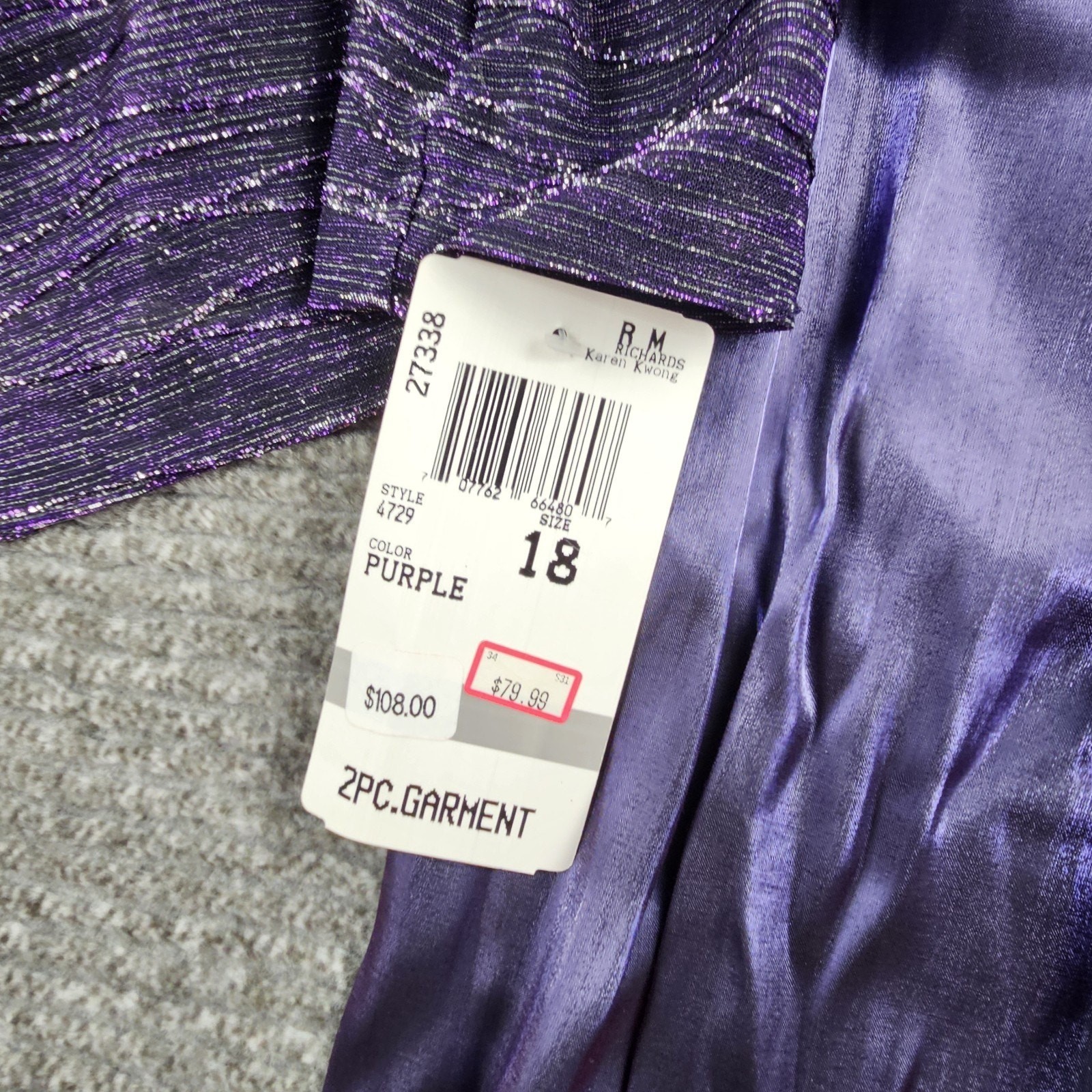 Vintage R&M Richard’s Karen Kwong Size 18W 2 PC Purple Jacket & Gown Set 4729