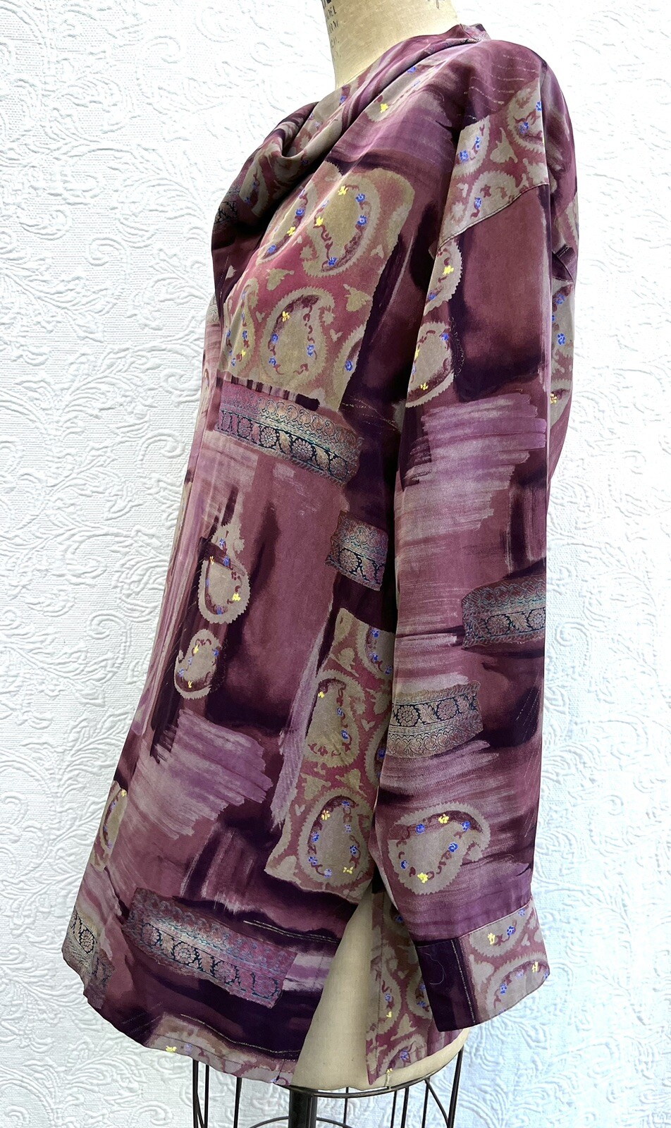 Christian Aujard 90s Vtg Paisley Cowl Blouse LS Pullover 86/90cm Japanese import