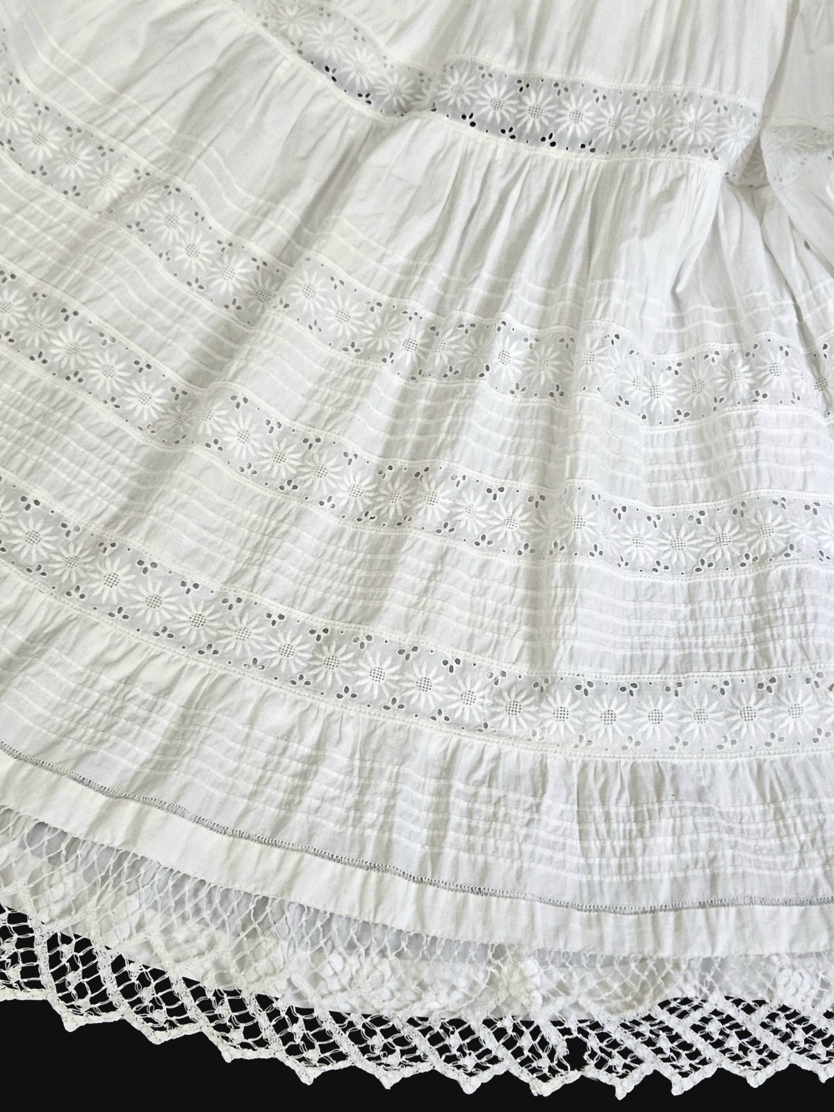 Antique Edwardian Victorian 1900s White Cotton Eyelet Lace Petticoat Altered