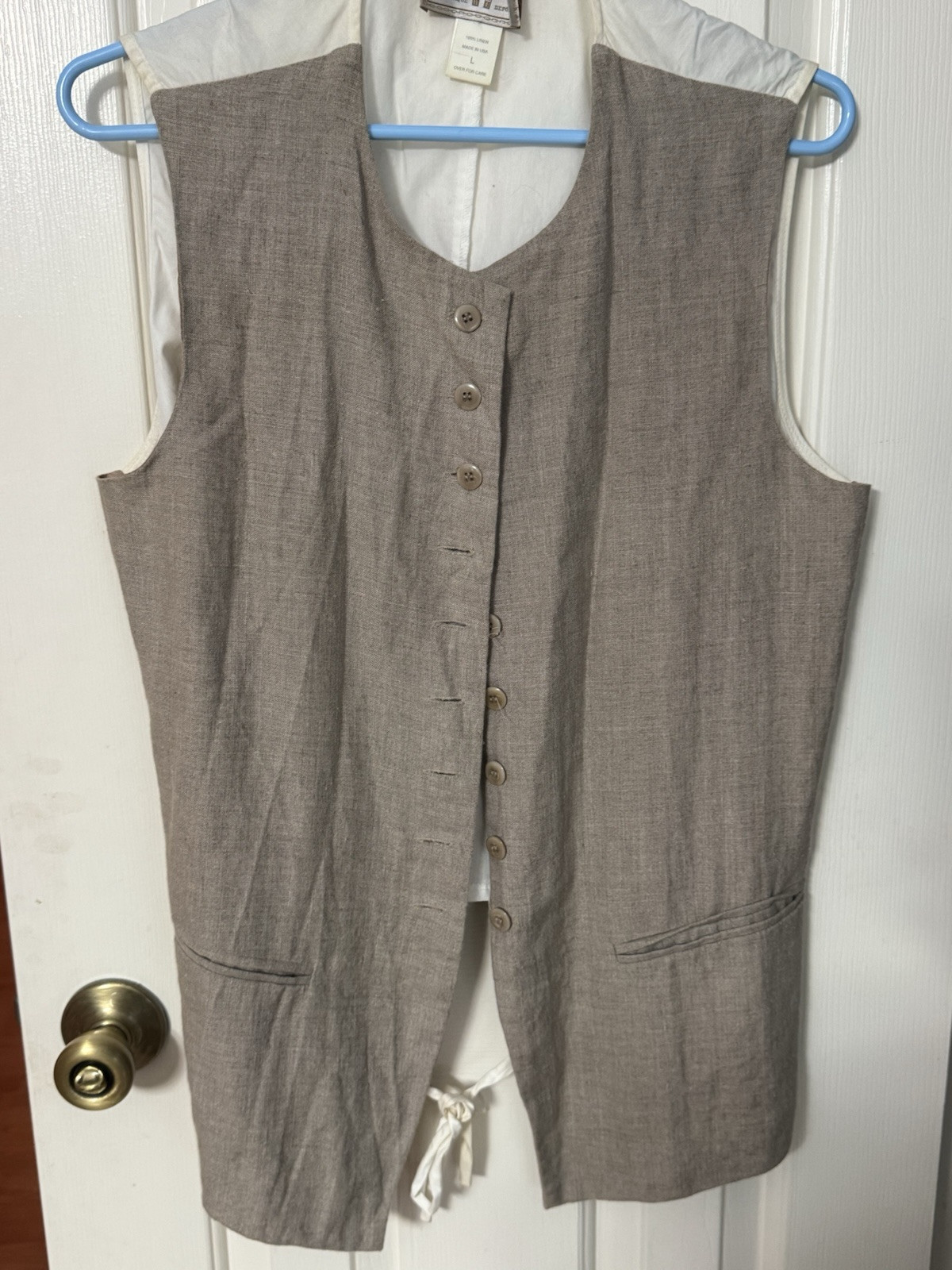 Vintage 1980s EXPRESS 100% linen vest top large classic back tie tan Never Worn