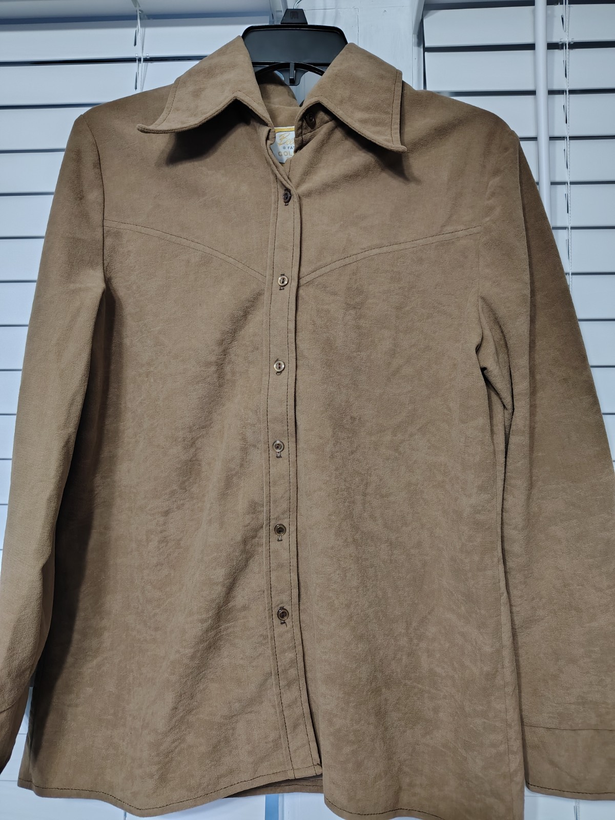 Vintage 70’s Beeline Fashions Golden Bee Collection Brown Suede Like Button Up M