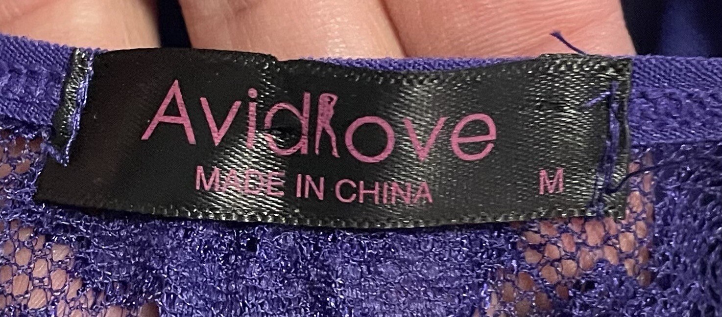 AVIDLOVE Purple Sheer Mesh Lace Satin Tie Nightgown Womens M NOS