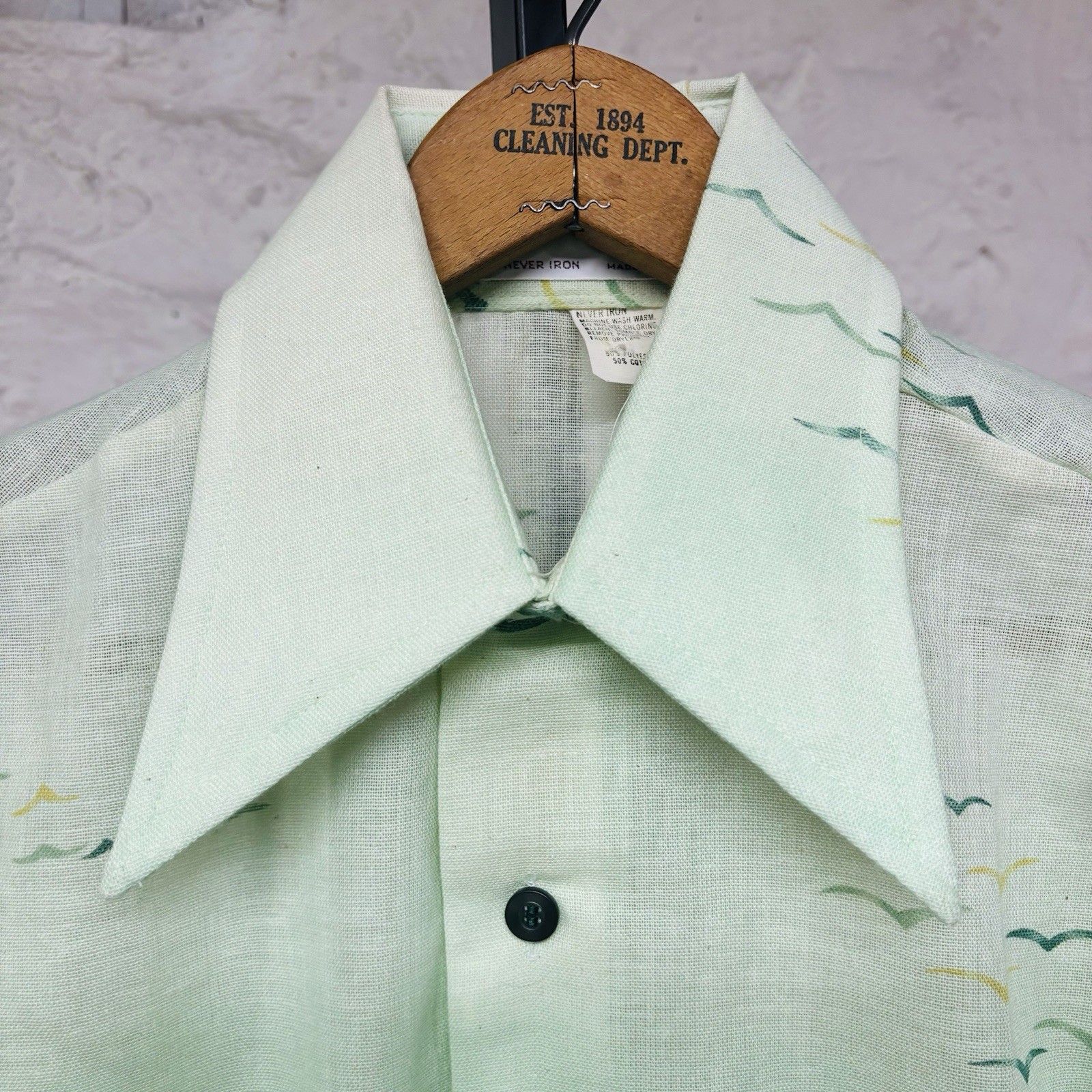 Campus New Breed Dagger Collar Shirt Cloud Bird Print Vintage 1970s USA Mod XS