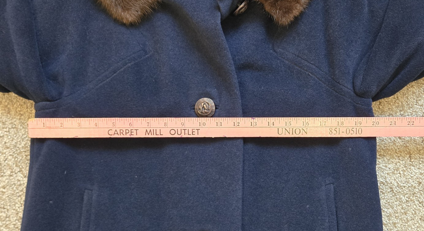 Vintage SHAGMOOR Coat Fur Collar Blue Brown Union Made Womens Retro 50’s 60’s