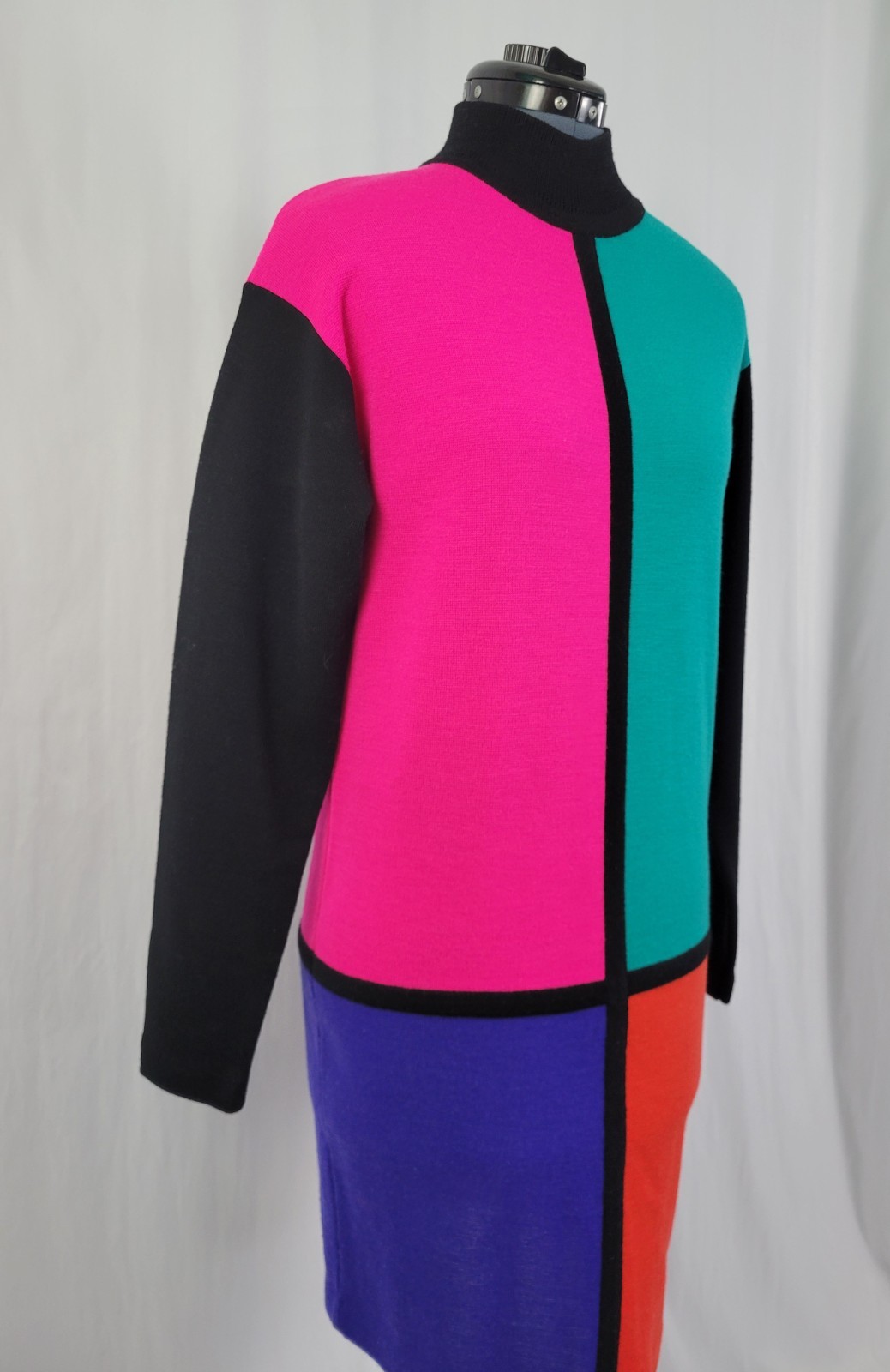 Vinatge Kathryn Conover Wool Blend Color Blocked Sweater Dress Size S