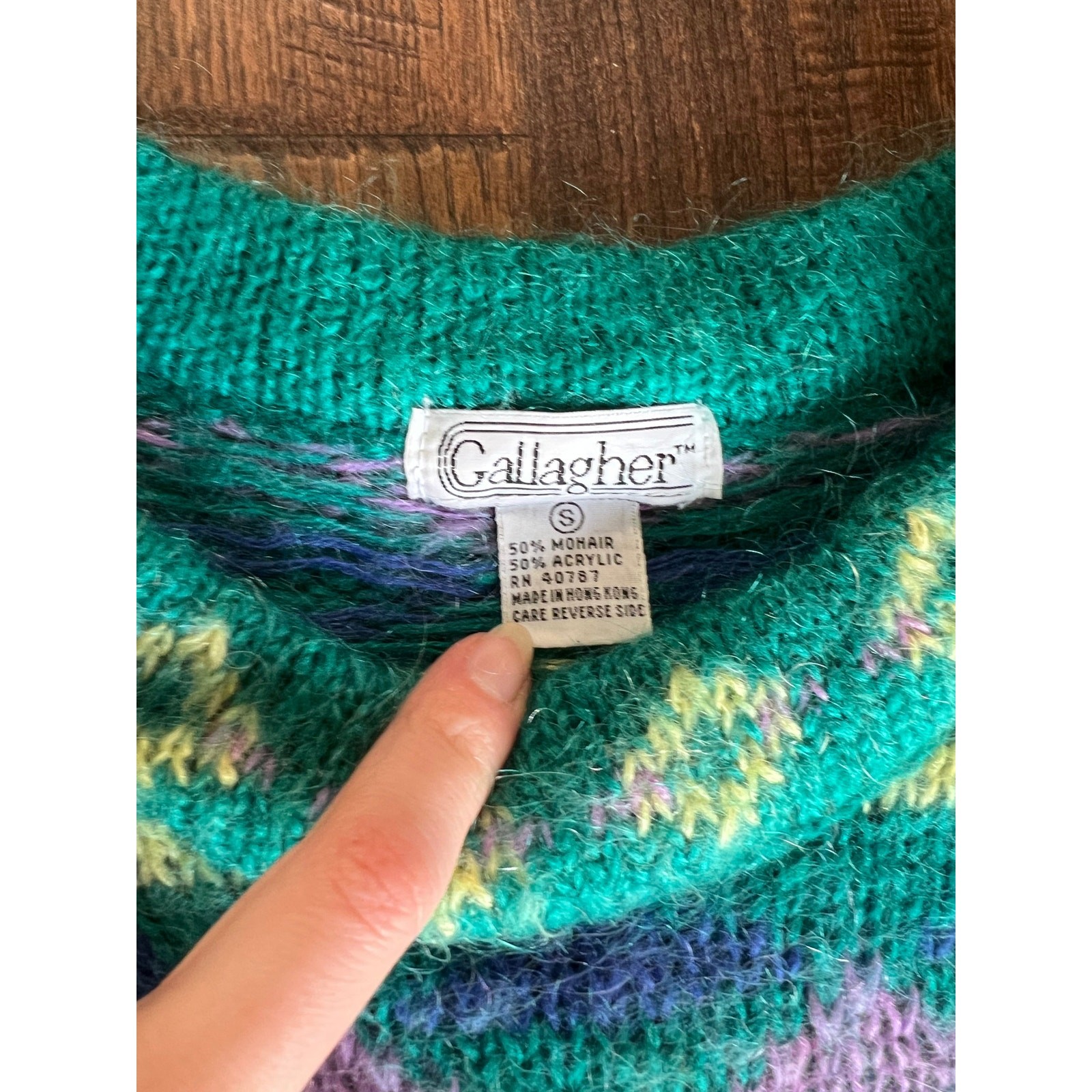 Vintage Knit Pullover Sweater – All Over Geometric Pattern – Gallagher – Small