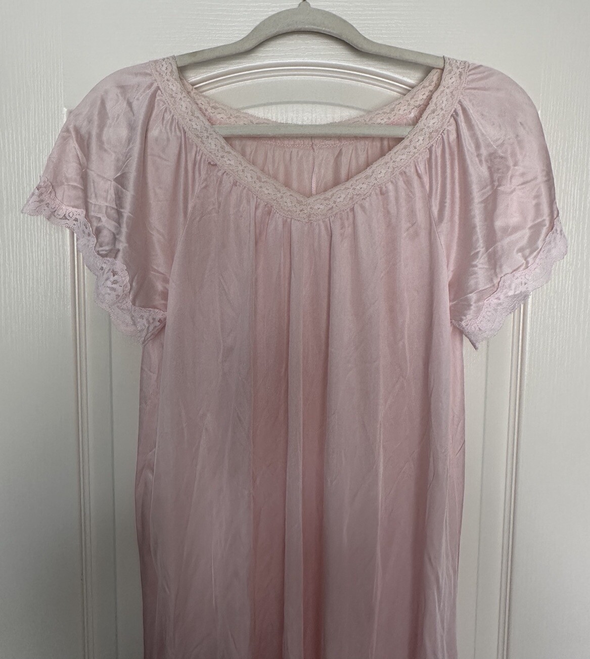Vintage 1970s Philmaid Pink Short Sleeve Full Length Nightgown 53” Long