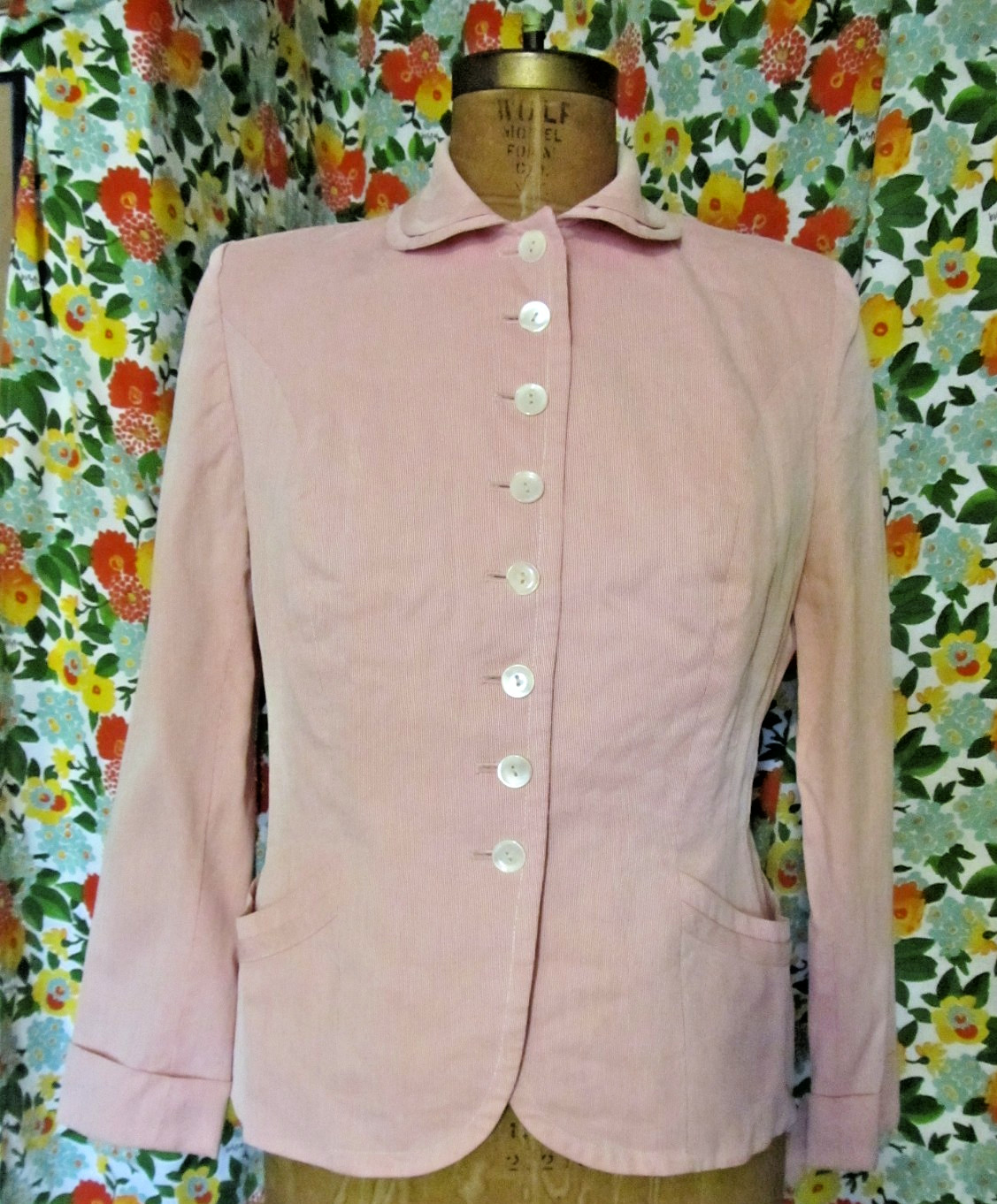 Vintage 1940’s red & white Seersucker Sureey Classic jacket size S/M