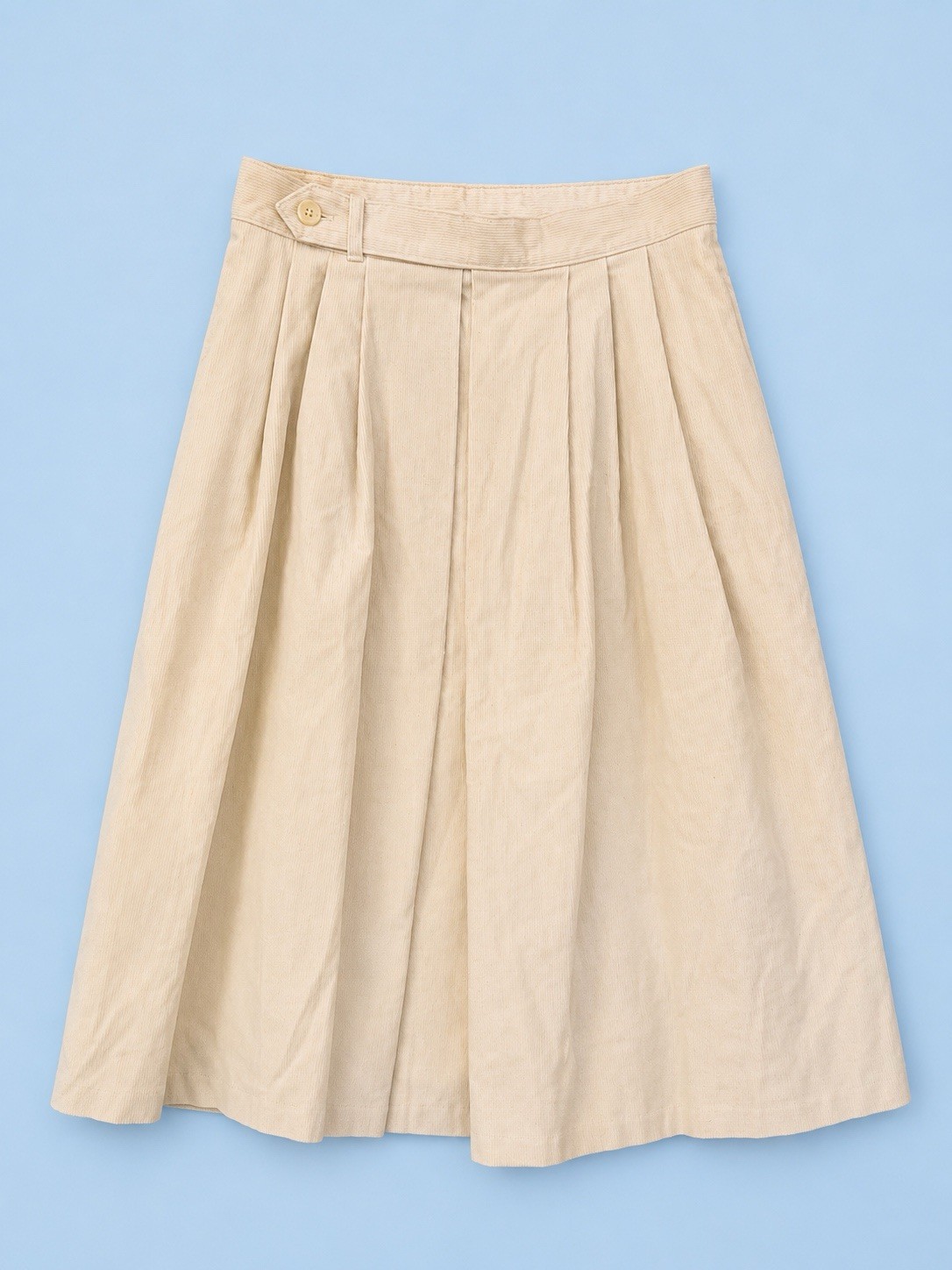 Vintage Russ Togs Ivory Corduroy Pleated Midi Skirt USA ILGWU Womens 34