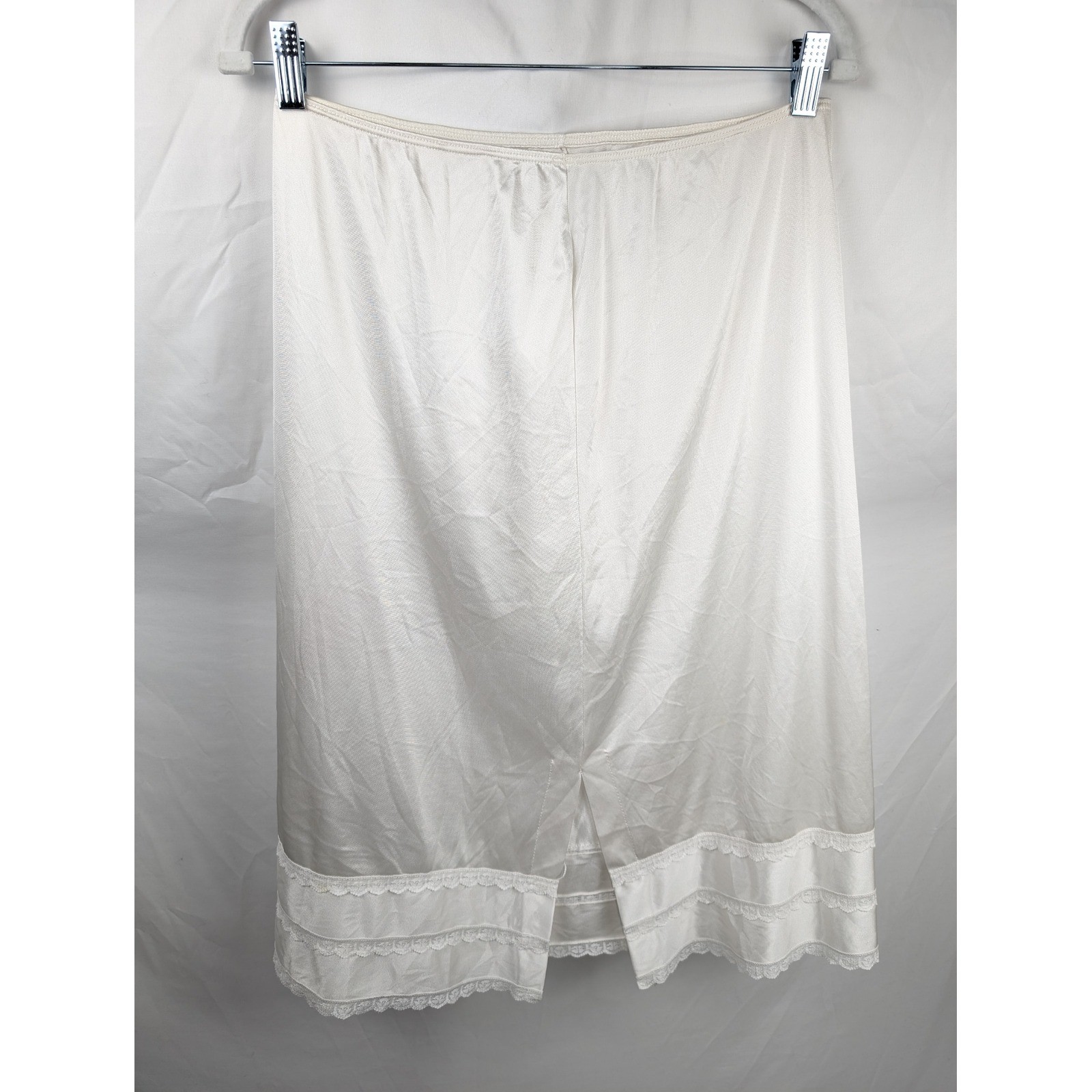 Vintage Sears Satin Lace Trim Half Slip 26″ Skirt Size M White Elastic Waist
