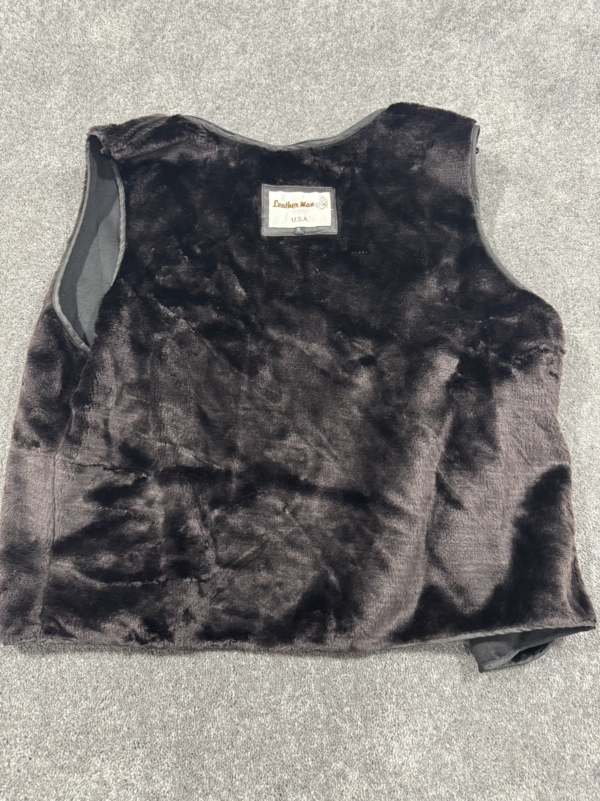 Vintage Leather Man USA Faux Fur Vest XL Dark Brown Plush