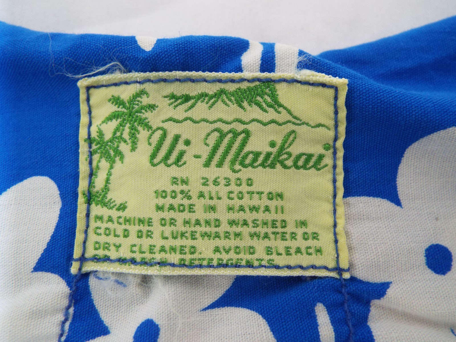 Vintage Ui-Maikai Hawaiian Dress Blue Hibiscus Floral Cotton Sundress Hawaii S/M