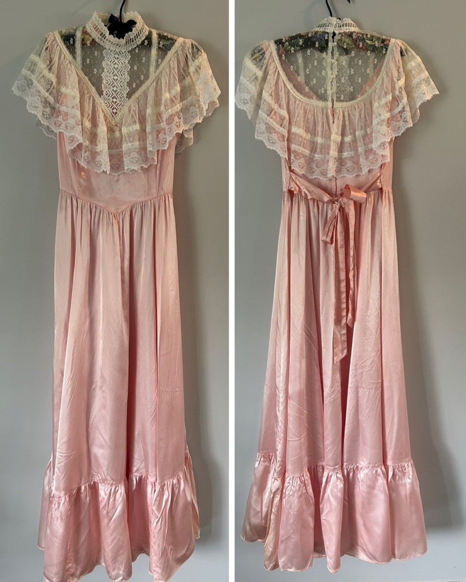 Vintage Gunne Sax Romantic Renaissance Lace Prairie Dress Pink Festival S/M
