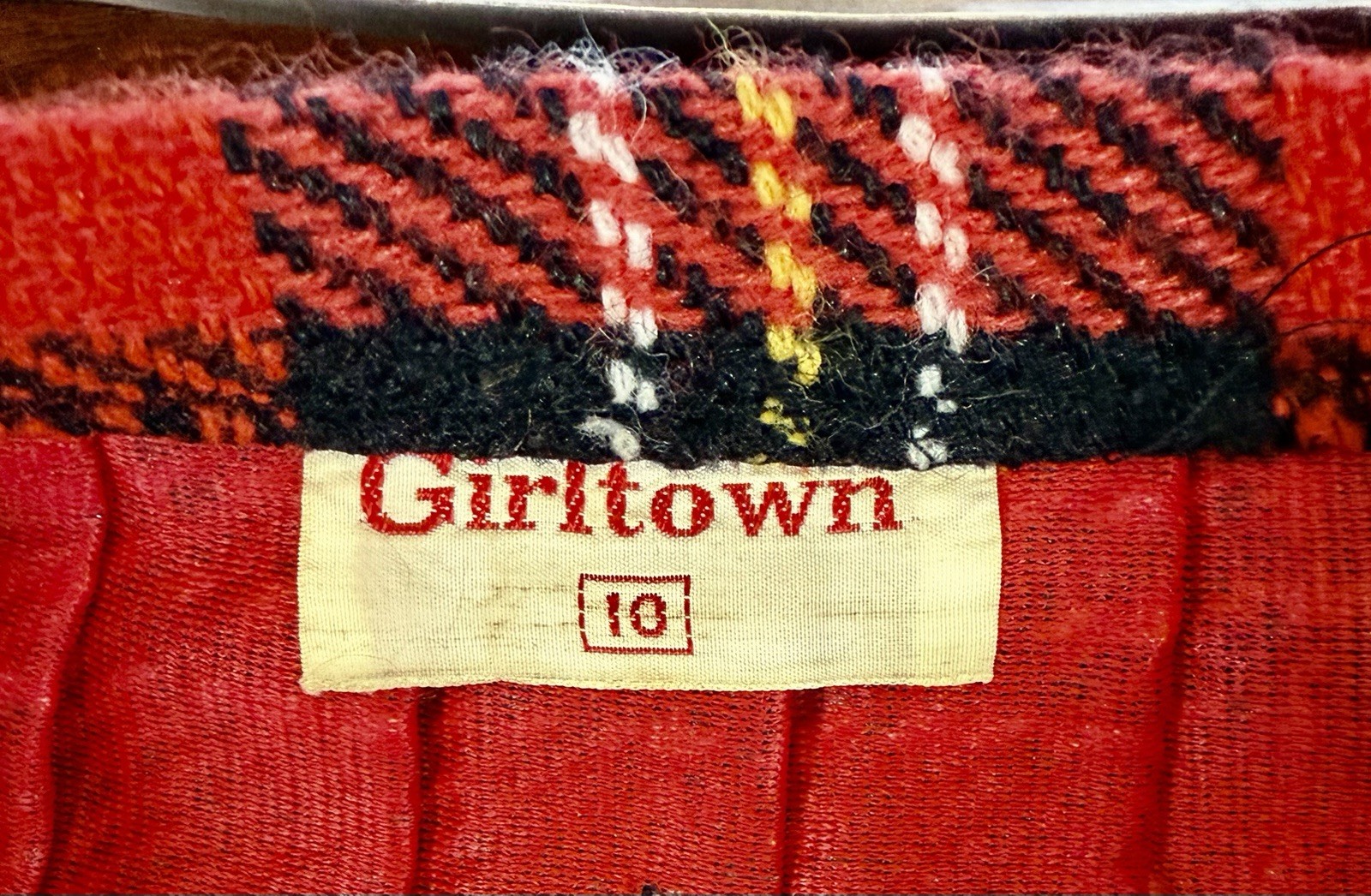 Vintage 1970s Girl’s Girltown Red & Black Plaid Wool Skirt/Kilt