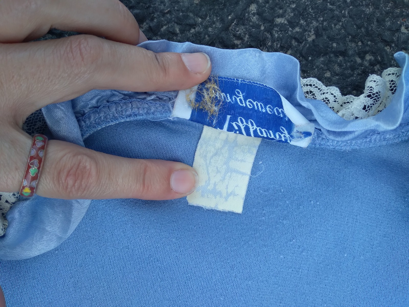 Vintage Tiffany Night Gown Loungewear Medium Blue Lace Sleep Wear Pockets
