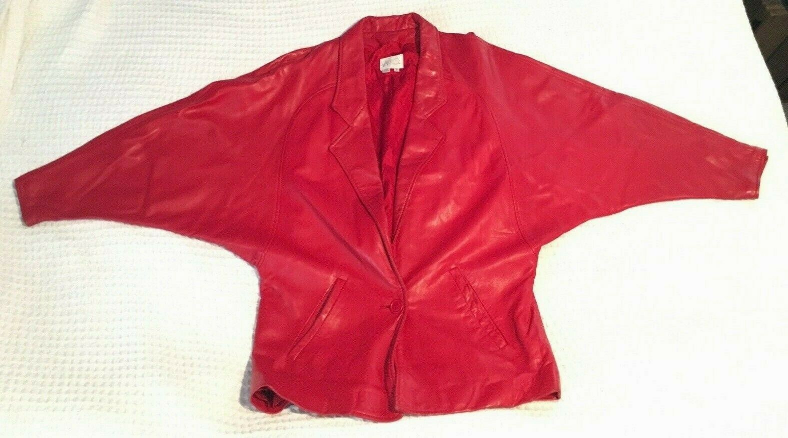 Vintage 80s Vakko Red Leather Jacket Womens Small USA Coat Fashion Coat