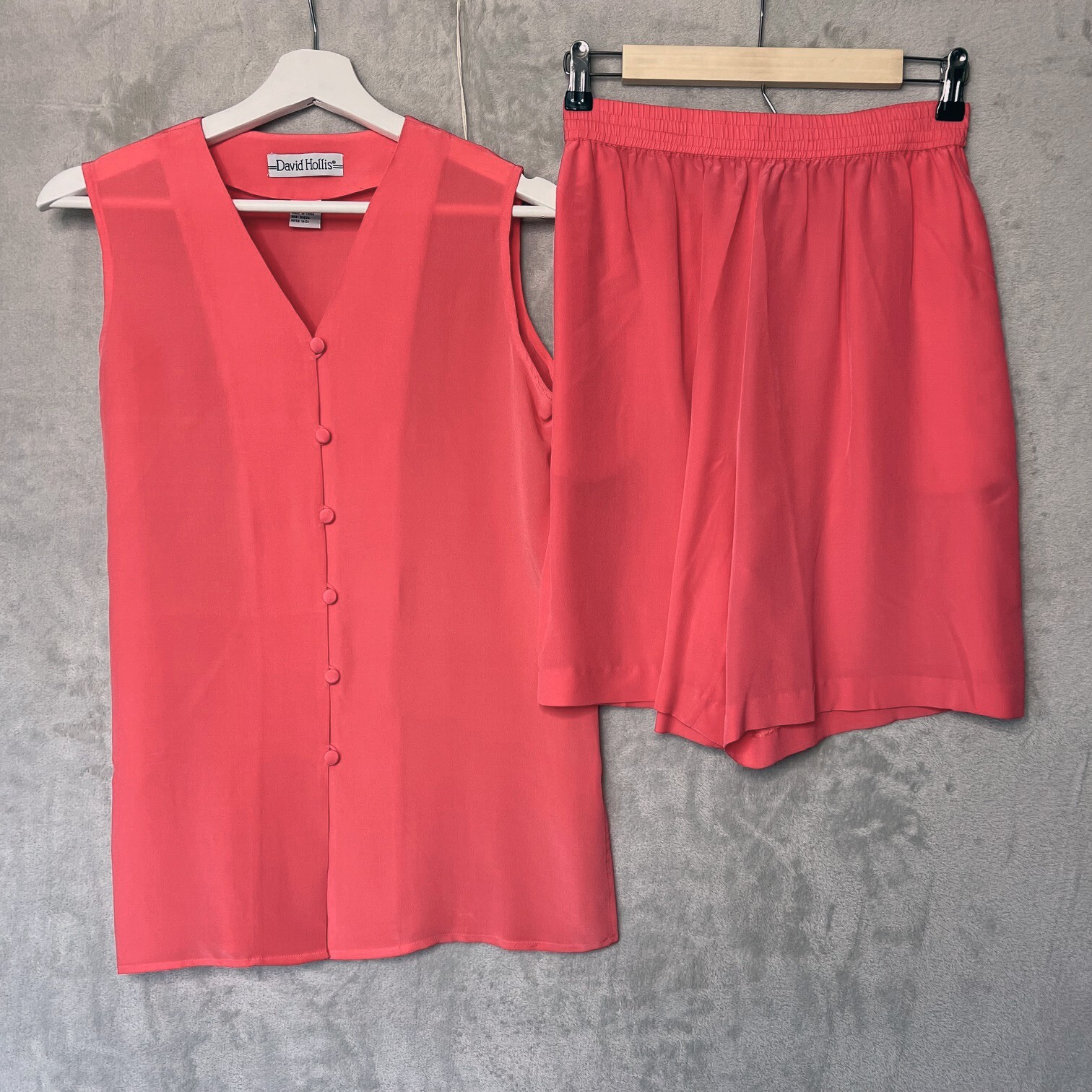 David Hollis Silk Top & Shorts Set 2 Piece Womens Small Coral Pink 90s y2k