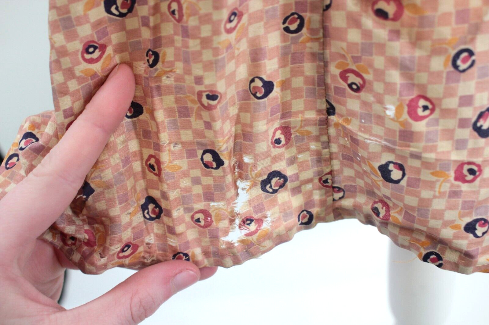 VTG Women’s 20s Tan & Peach Silk Drop Waist Dress W/ Floral Print 1920s Sz S/M