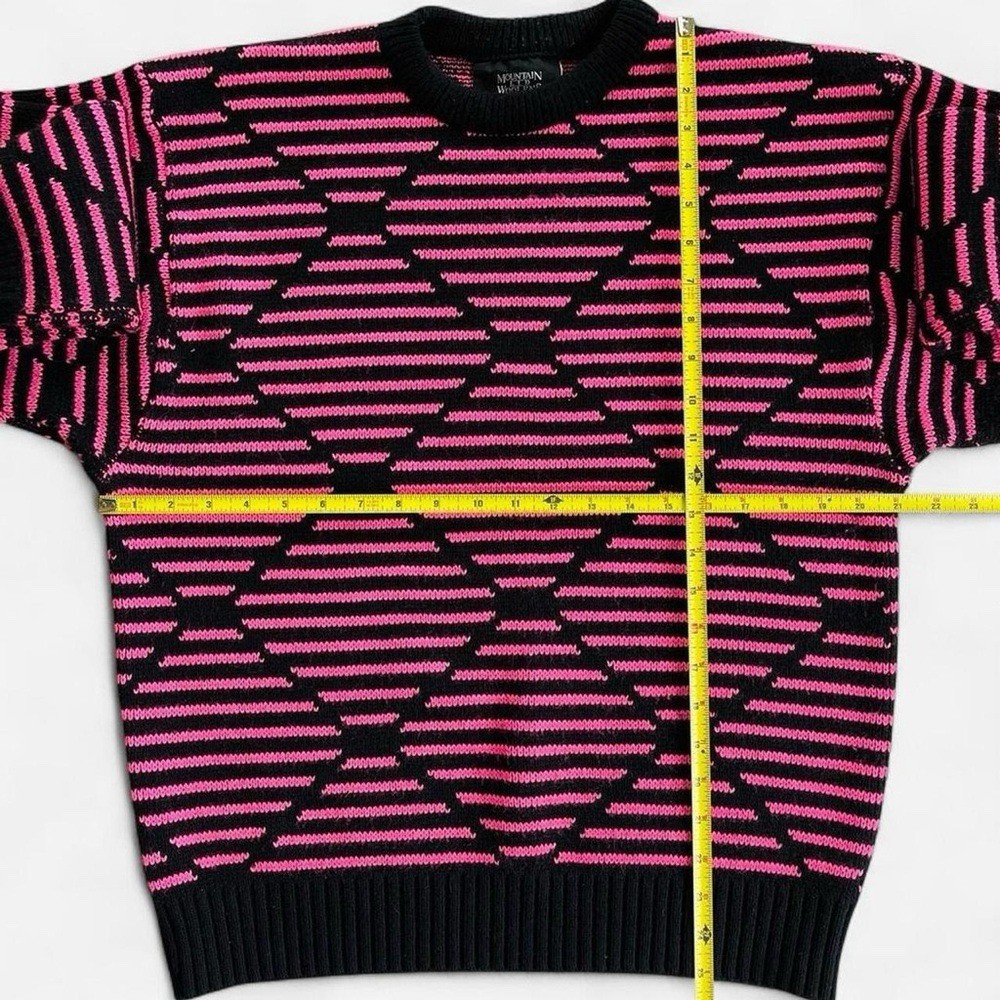 Mountain Lid Woolens Pink Black Retro Geometric Striped Crewneck Wool Sweater M