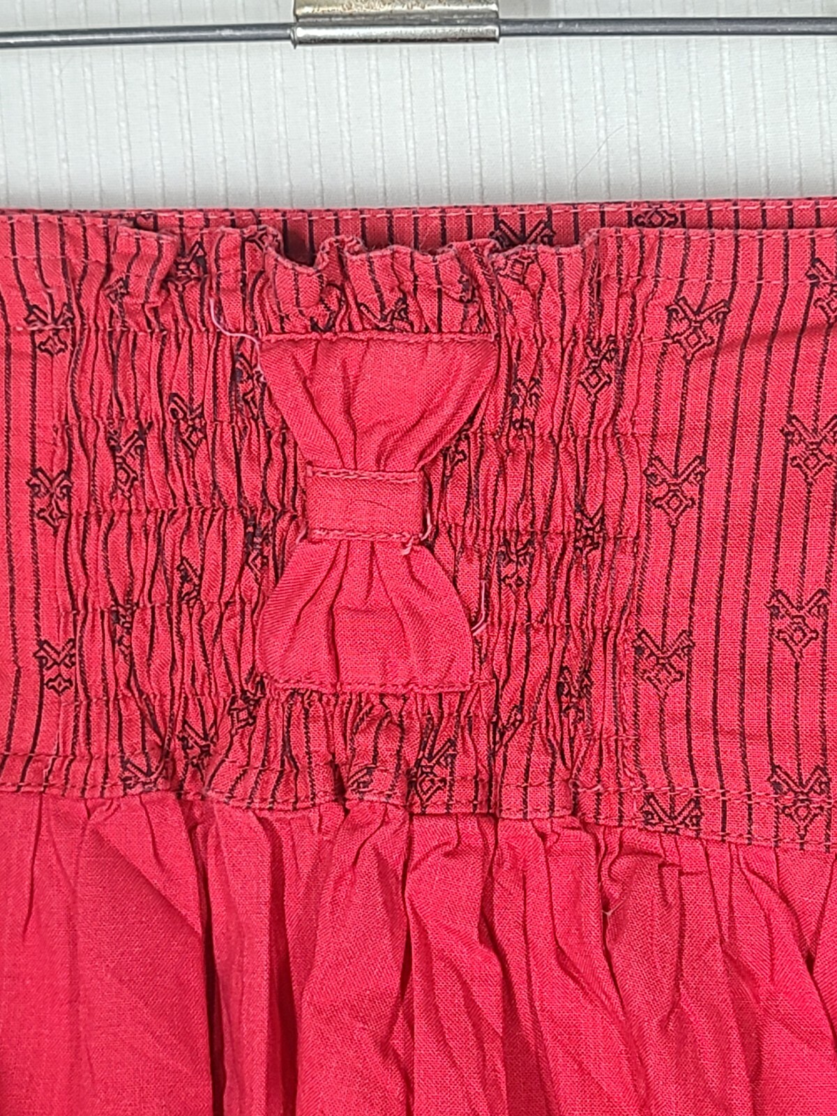Vtg 80s Red Bow Skirt 100% Cotton Happy Legs Yoke Full Skirt Retro India