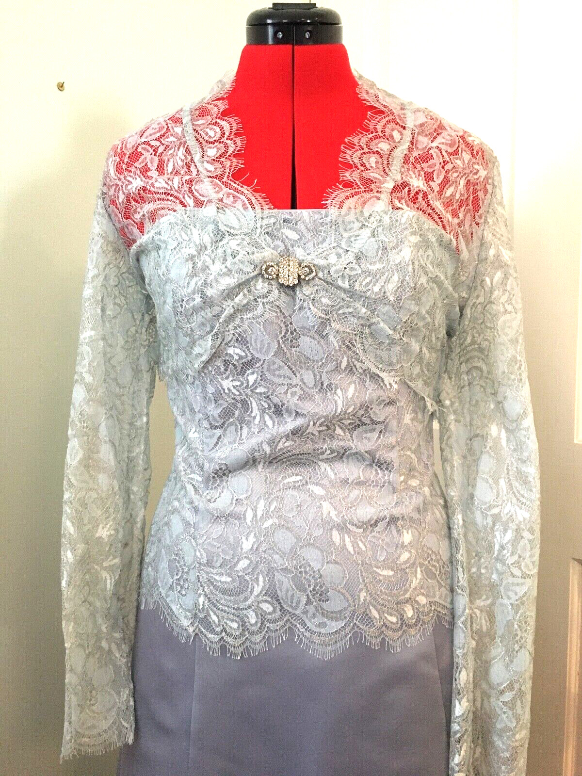 Vintage Scott McClintock size 10 NEW Pale Blue Gray Long Dress + Bolero Jacket