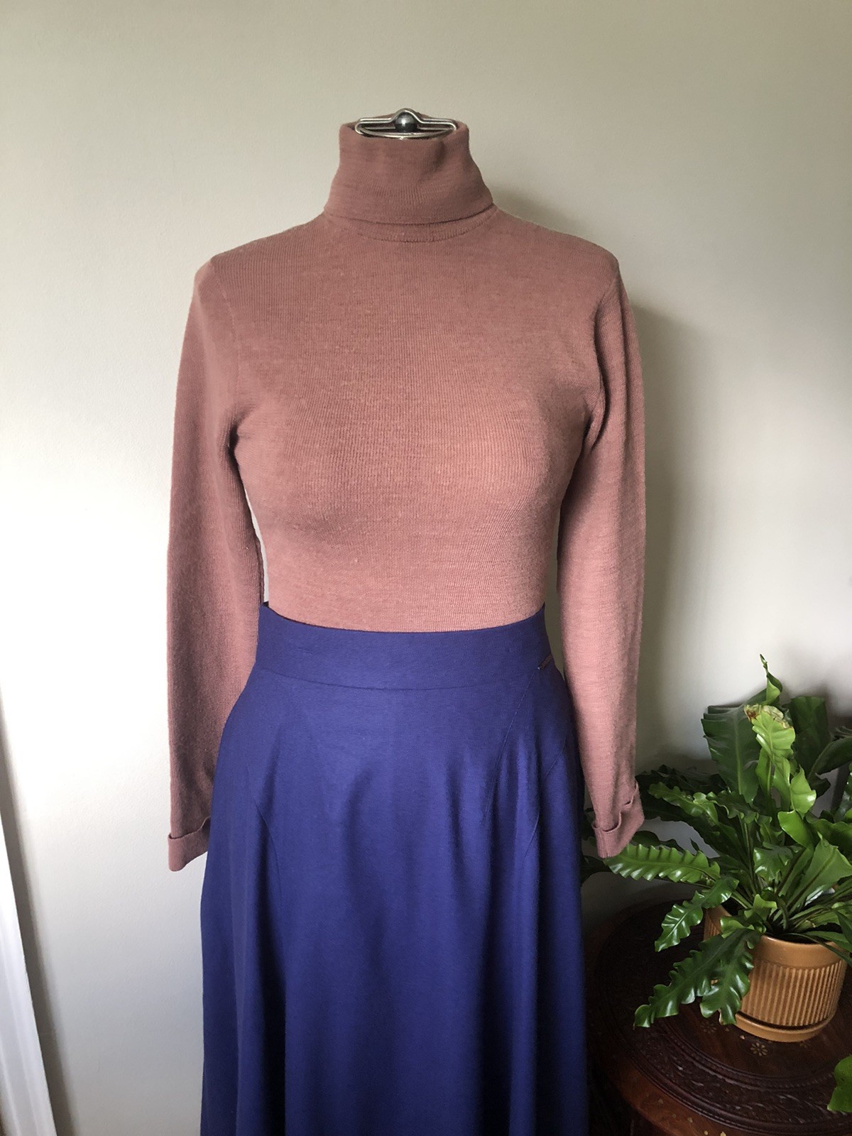 Vintage Dusty Rose Wool Blend Knit Turtleneck