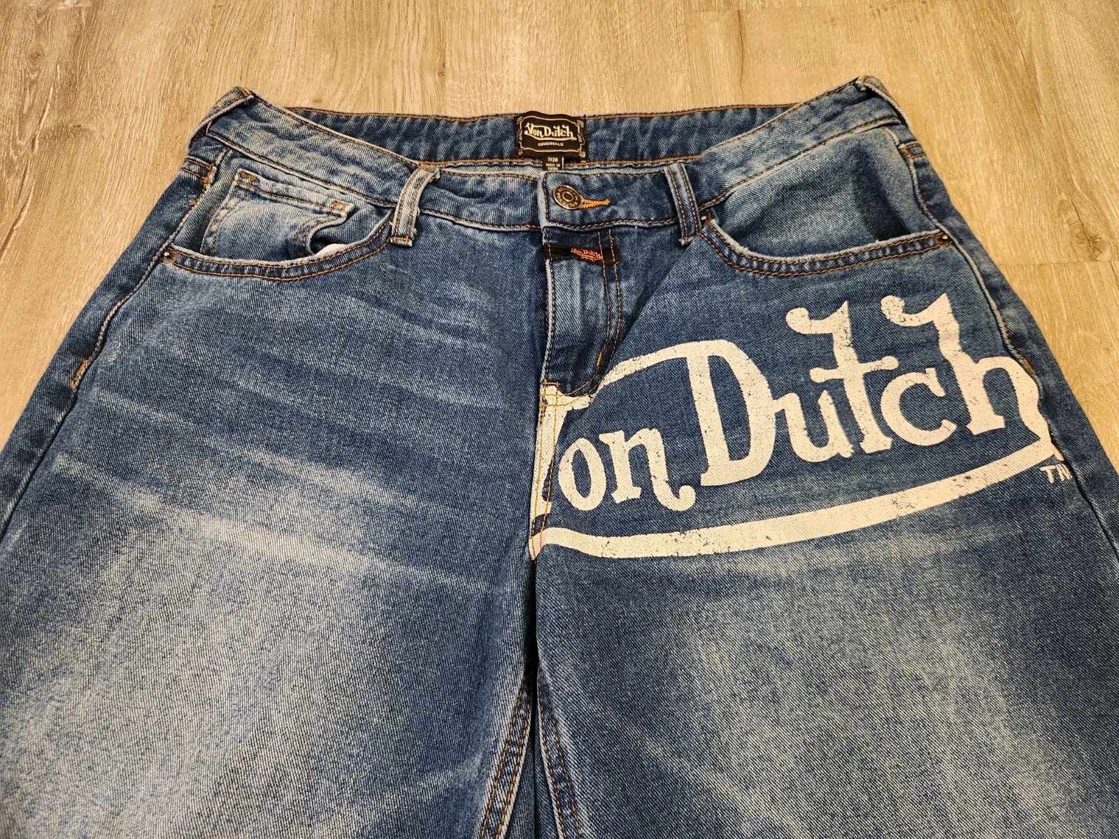 Vintage Von Dutch Jeans Denim Wide Leg Size 7 Y2K Skater Baggy 28×30