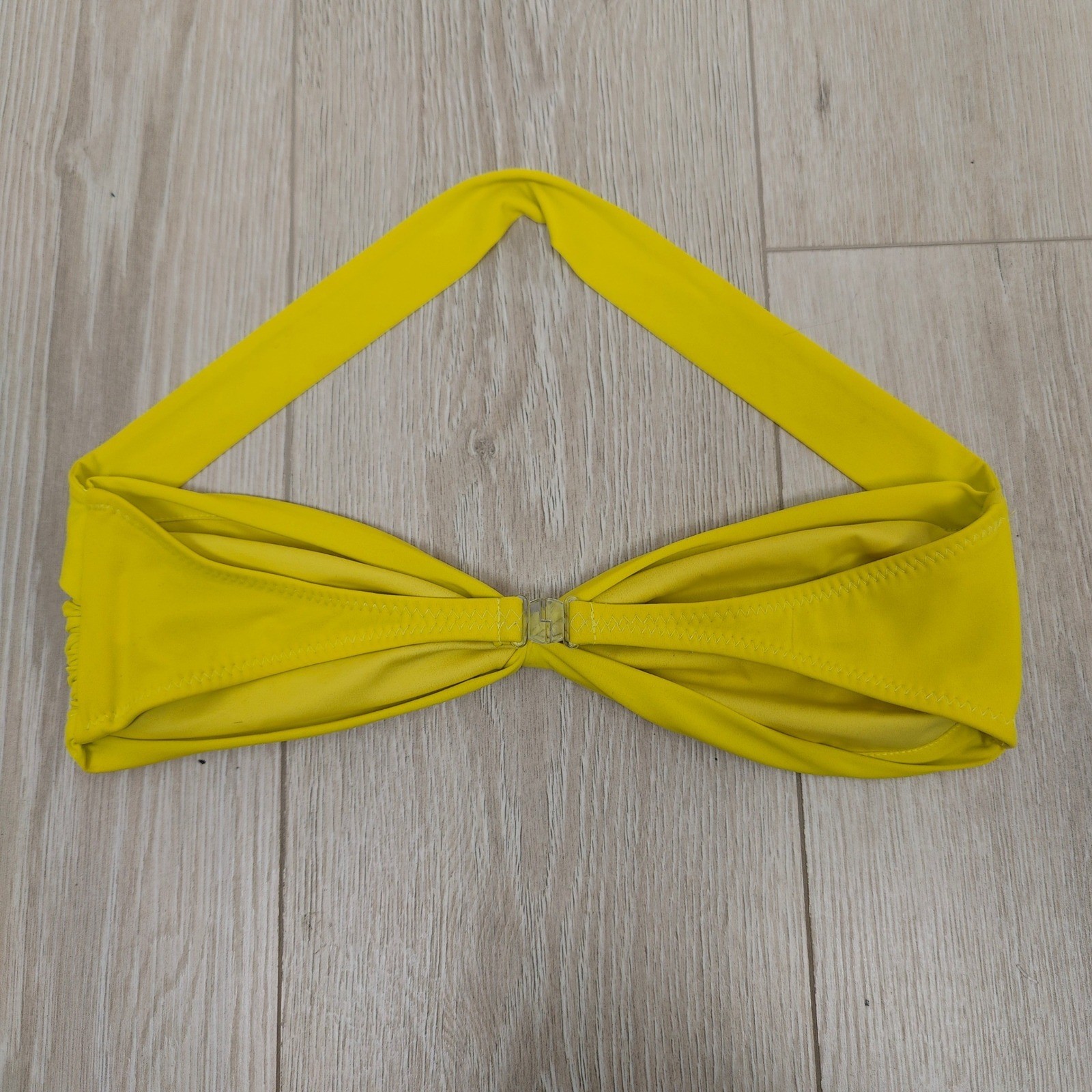 Norma Kamali Bill Womens Swim Top Medium Yellow Ruched Bandeau Halter Neon