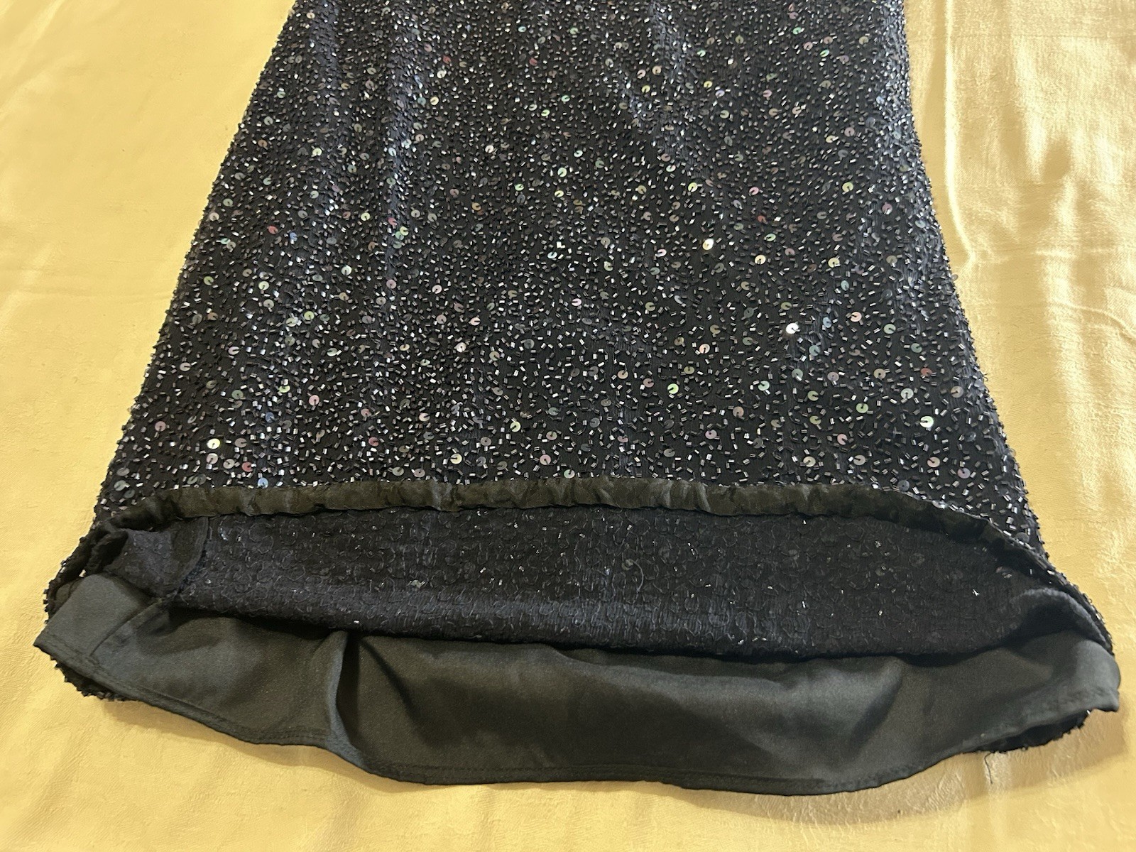 Vintage 90s Handbeaded Silk Maxi Gown Navy Strapless XS Panoply Goth Vampy