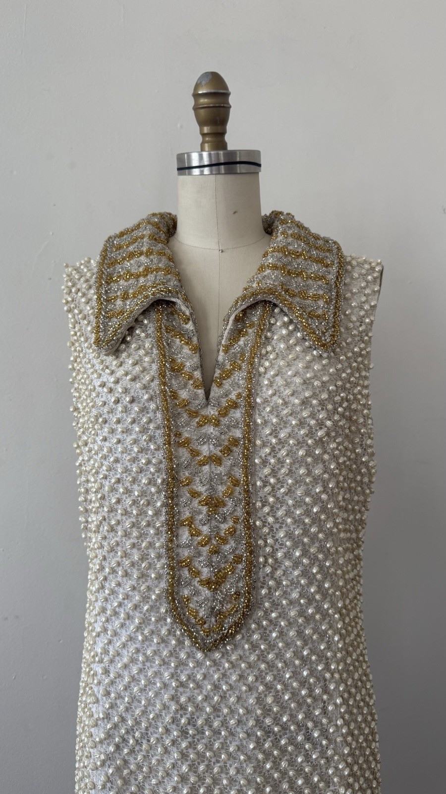 1960s Alexander’s Heavily Beaded Embellished Lace/Faux Pearl Mini Dress Couture