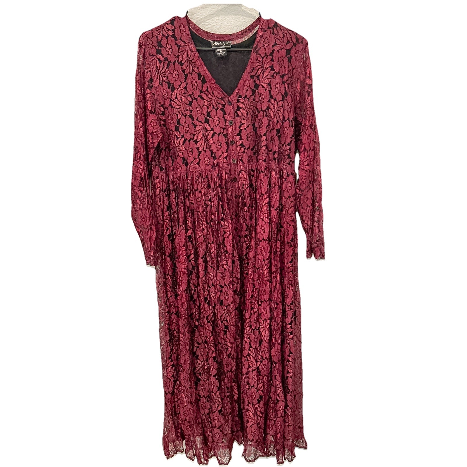 Nostalgia Lace Dress Maxi Burgundy Wine Fairy Boho Romantic Grunge Med Vtg 90s