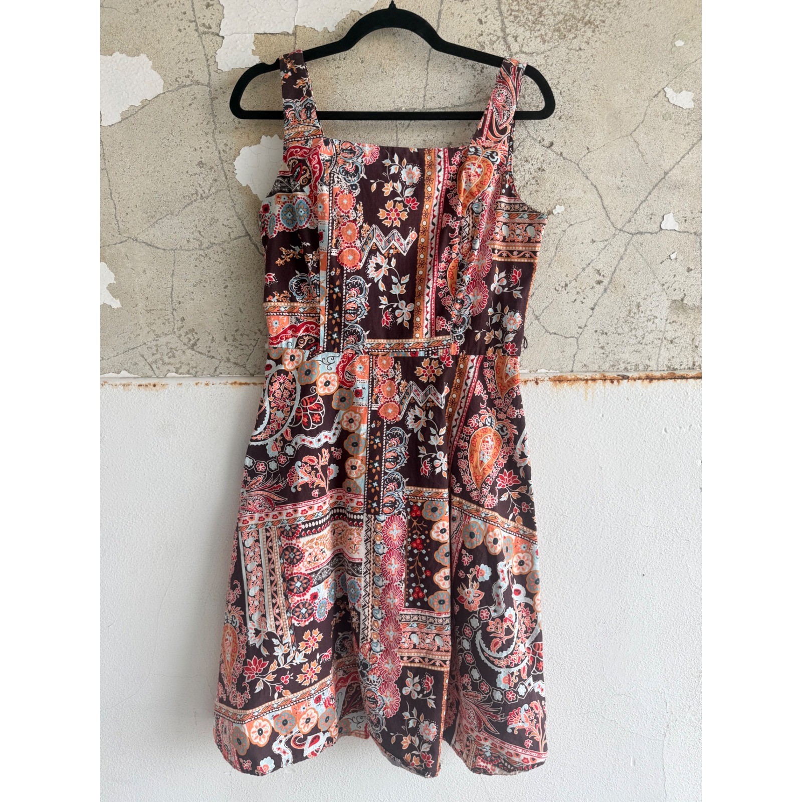 Vtg 90s Dress Paisley Patchwork Boho Cotton Sundress Alyn Paige Womens M