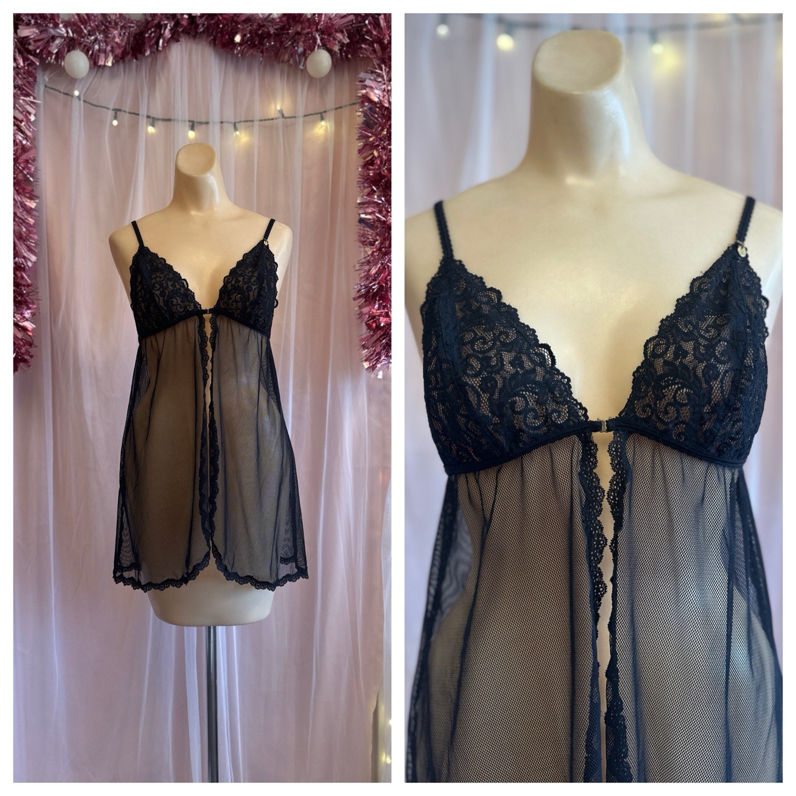 Vintage Y2K 2000s Black Victoria’s Secret Very Sexy Lingerie Cami Nightgown M/L