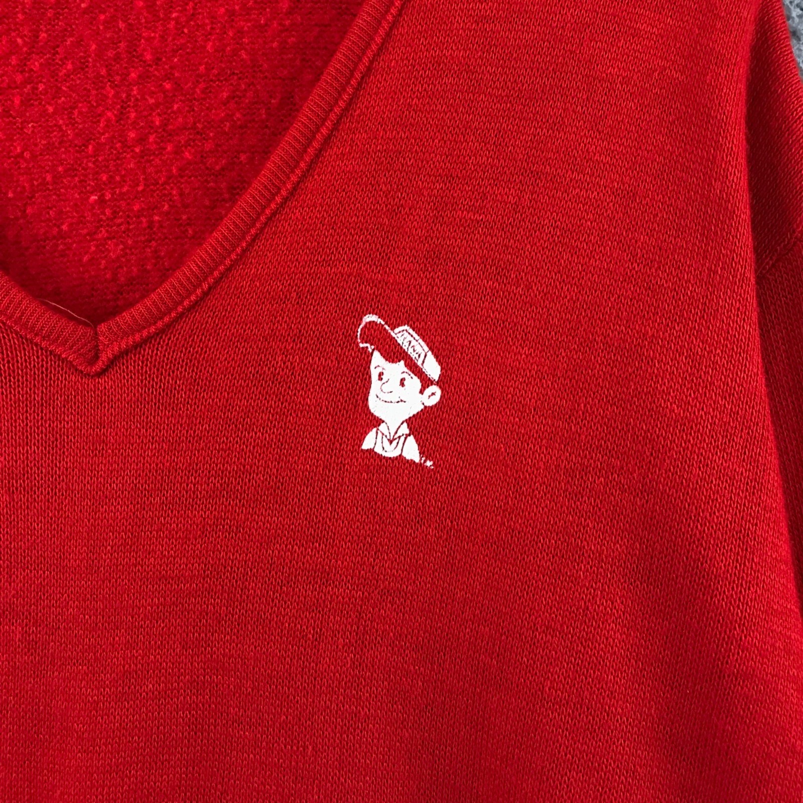 Vintage 60s CRESLAN and RAYON Red L V-neck Sweater