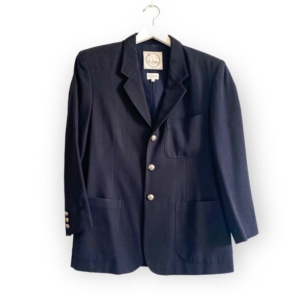 Vintage Et Vous (Paris) Navy Blue Wool Jacket, Size Unisex S, From 90s