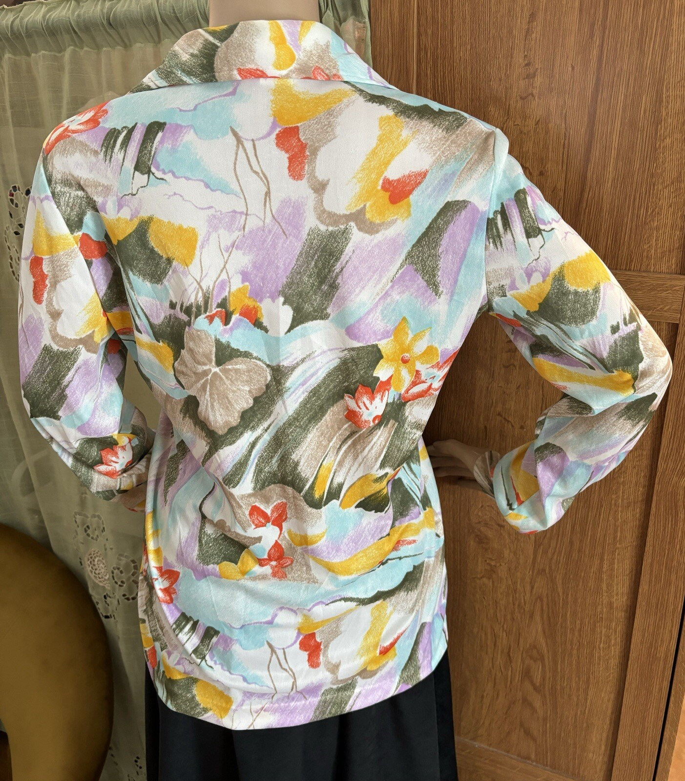 Vintage 70s Aladdin Groovy Top Beautiful Art Lily Pad Color Splash •M Retro Core