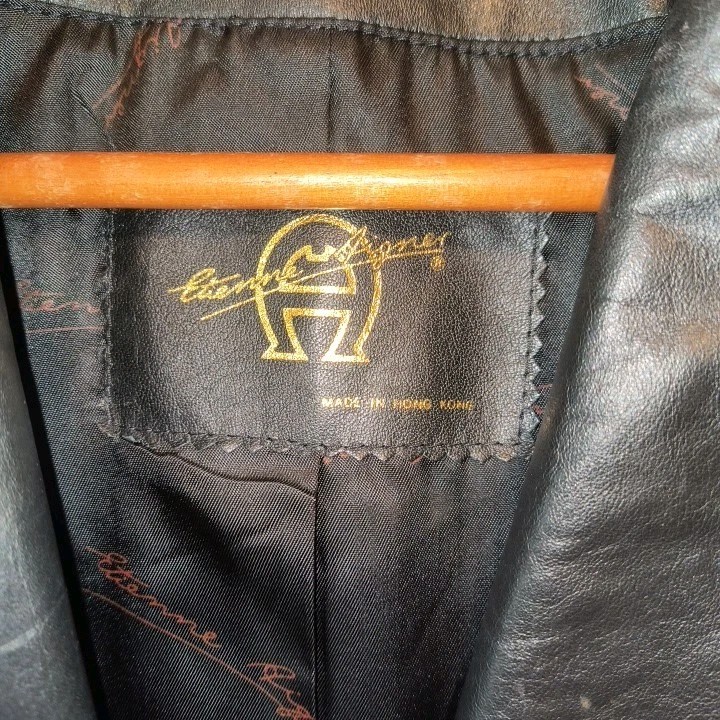 Vintage Etienne Aigner 100% Genuine Leather Size 8 Jacket Coat Black Hong Kong