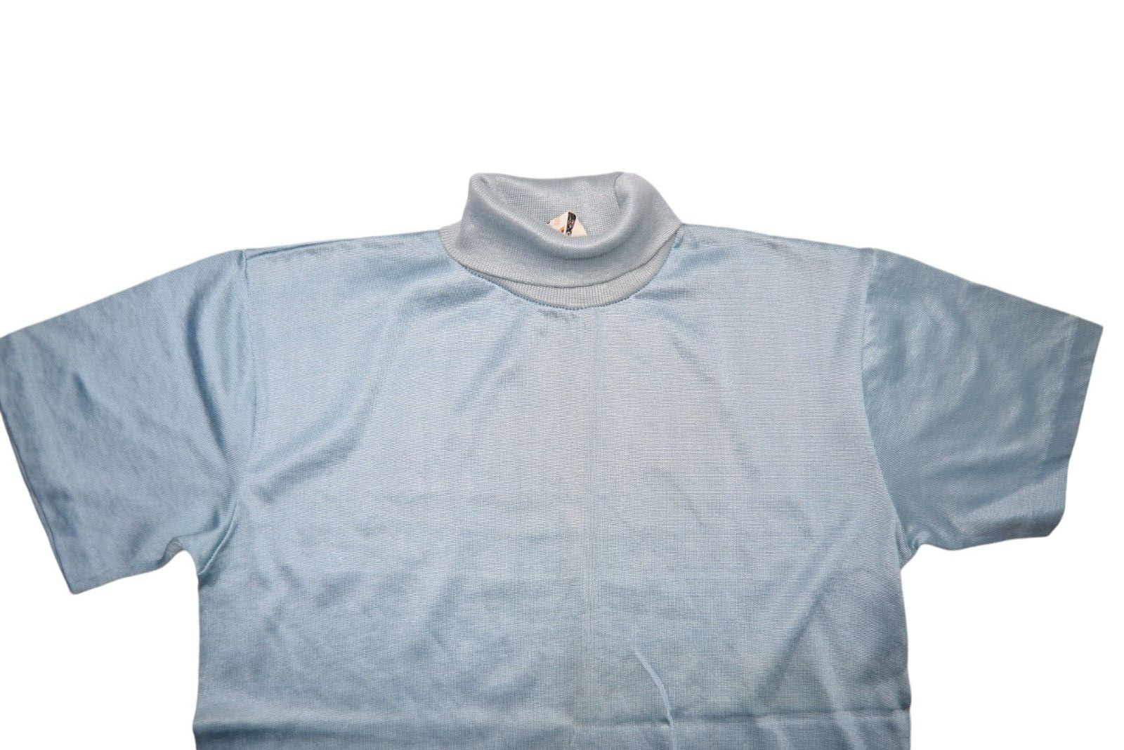 Vintage Brentwood Top Womens Medium Blue Short Sleeve Turtleneck Silky Jersey