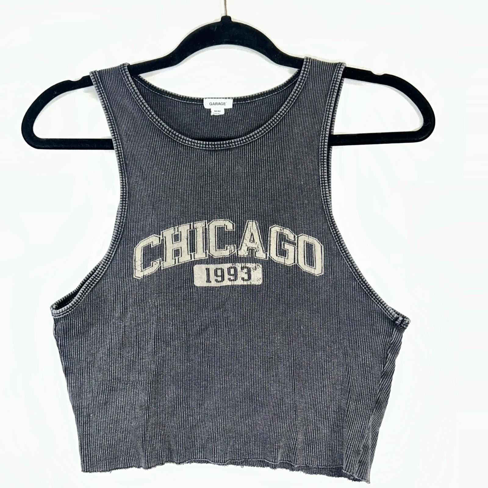 Garage Chicago 1993 Ribbed Crop Tank Top Gray Vintage Y2K M